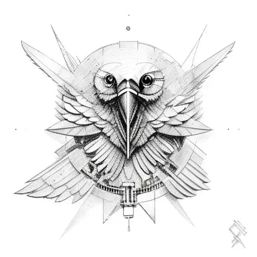 Mechanical Raven With A Demonic Eye Spreading Its Wings