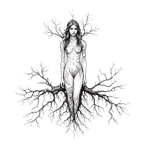 Woman Turning Into Tree Roots