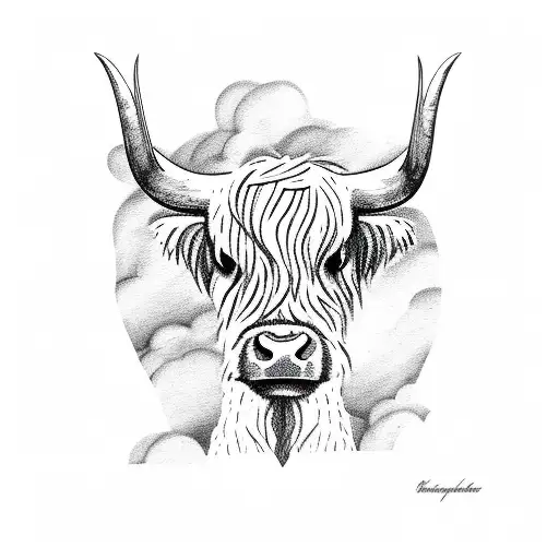 Simple Highland Cow With A Rainbow Behind It