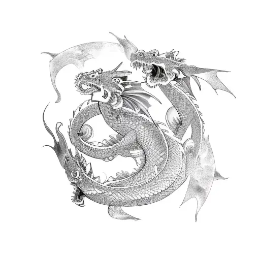 Dragon With Two Koi Fish Swimming Around It