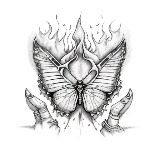 Butterflys On Fire Leaving Skeleton Hand Small