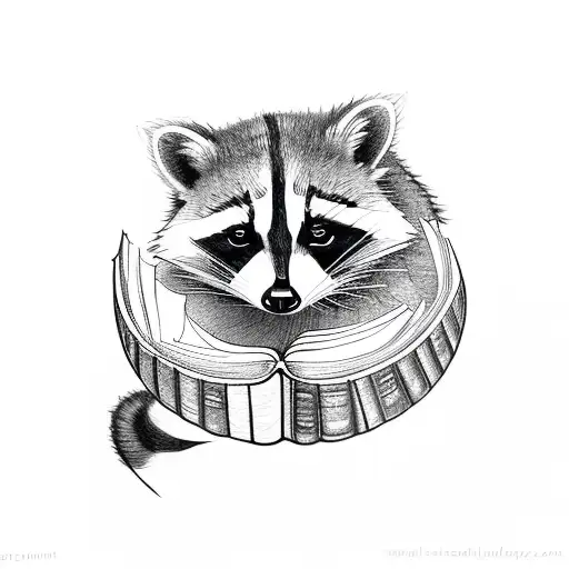 A Raccoon Curled Up With A Book In A Tree Hollow