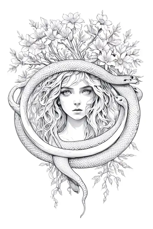 Ouroboros Snake Tree Flowers Blooming Wilting Dying Blooming Woman's Hand