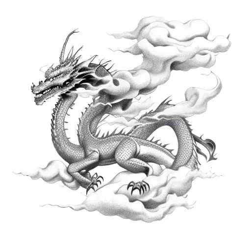 Dragon With Smoke And Clouds