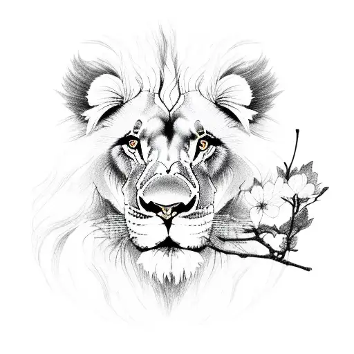 Lion And Cherry Blossom