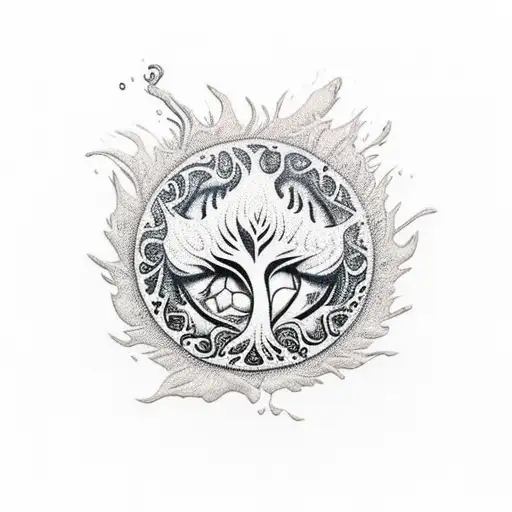 A Melted Fluid Tattoo Depicting A Cigarette Transforming Into A Tree With Intricate Mandala Patterns