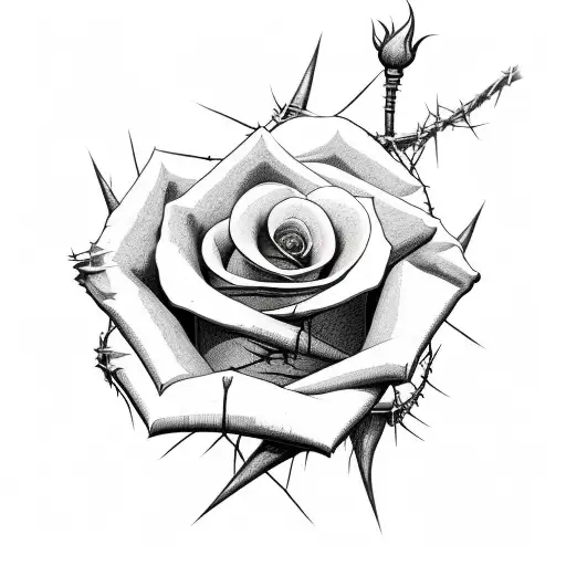 Rose With Barbed Wire As A Stem And Blood Dripping Down