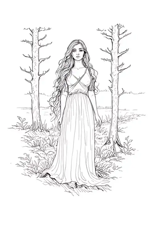 Woman In Forest At Night