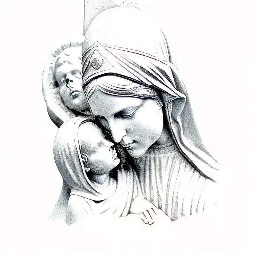 Sculpture Of Virgin Mary Holding Jesus' Head In Her Hands