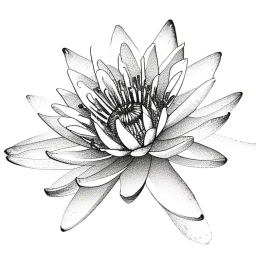 Water Lily And Daisy Together With Stems And Leaves