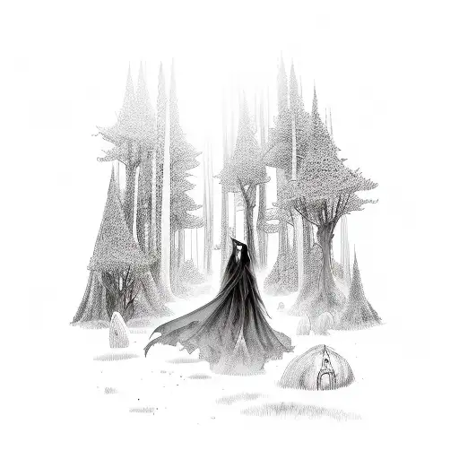 Spooky Forest With Sexy Witch