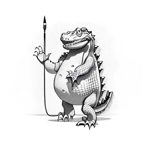 Friendly Looking Aligator Kind Of Fat Standing Up Playing A Guitar