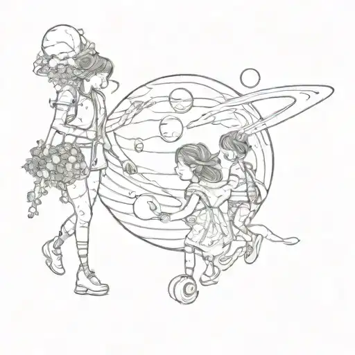 Planet With Mom And Child Walking With Sprouts From Their Bodies