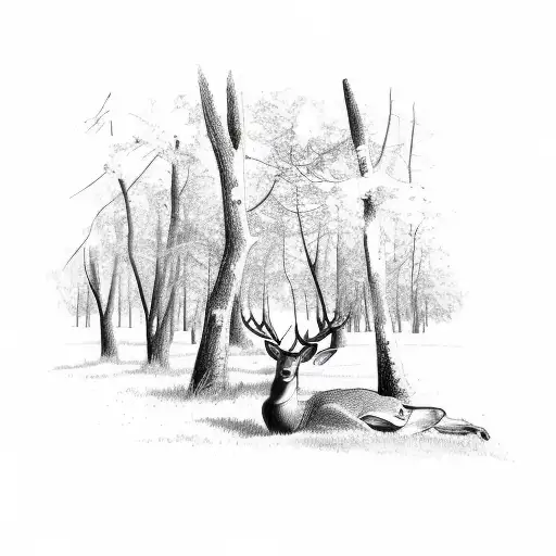 Deer Laying Under A Tree