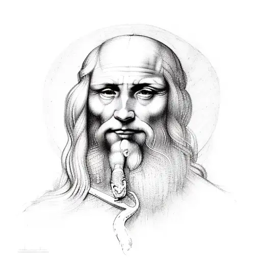 A Sketch Of Leonardo Da Vinci Holding A Snake