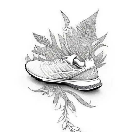 A Pair Of Running Shoes Surrounded By Intricate Leaf Patterns