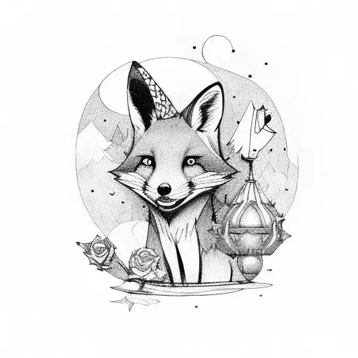 Little Prince With The Fox And Rose Sitting On The Kua