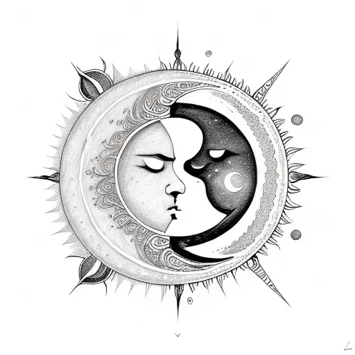 A Celestial Sun And Moon Embracing Each Other In A Loving Embrace