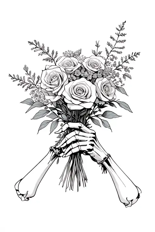 Dainty Skelton Hands Holding A Bouquet