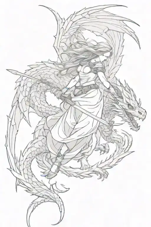 Female Angel Killing A Dragon With A Sword