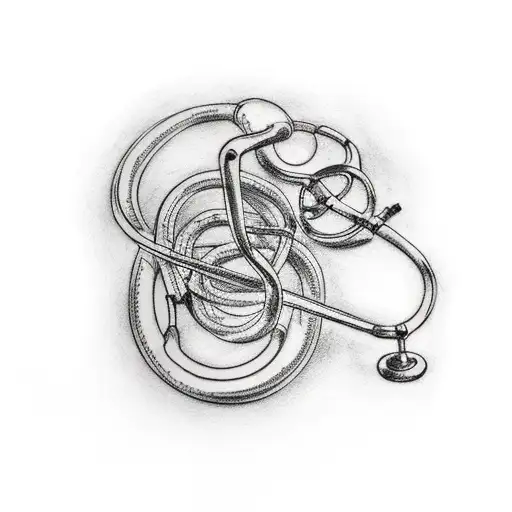 A Minimalist Tattoo Of A Doctor's Stethoscope Intertwined With A Lord Of The Rings Inspired Script