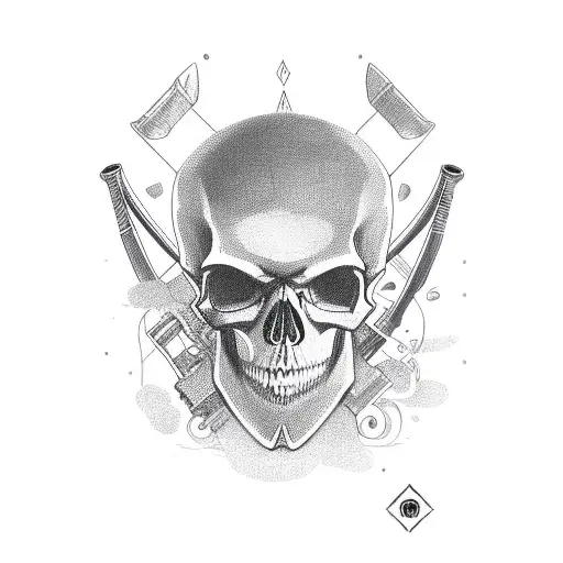 Skull With Car Piston And Katana