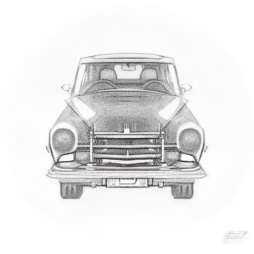 A City Skyline Reflected In The Rearview Mirror Of A Vintage Car