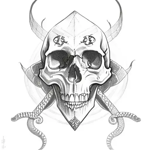 Traditional Skull With Dagger And Snake