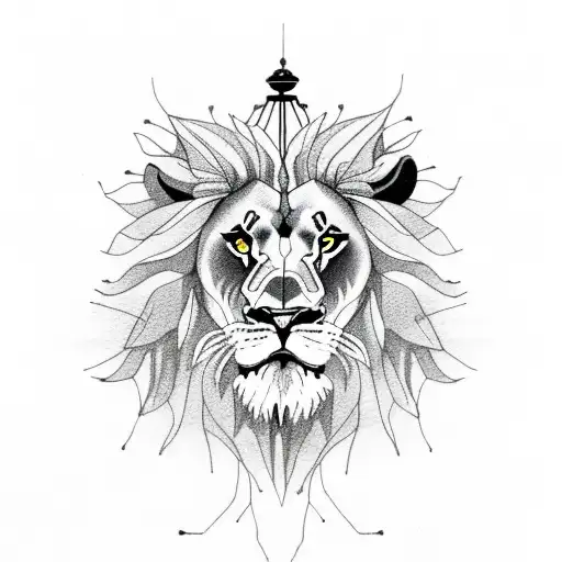 Lion And Butterflies By A Lake And Power Lines