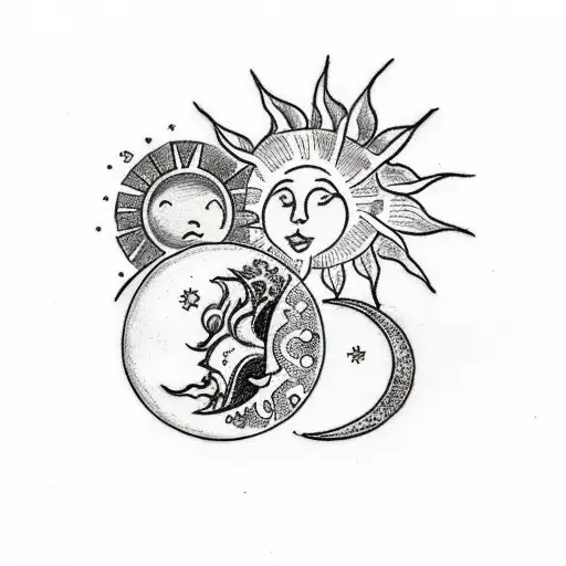 A Delicate And Romantic Tattoo Of A Sun And Moon Sharing A Gentle Kiss