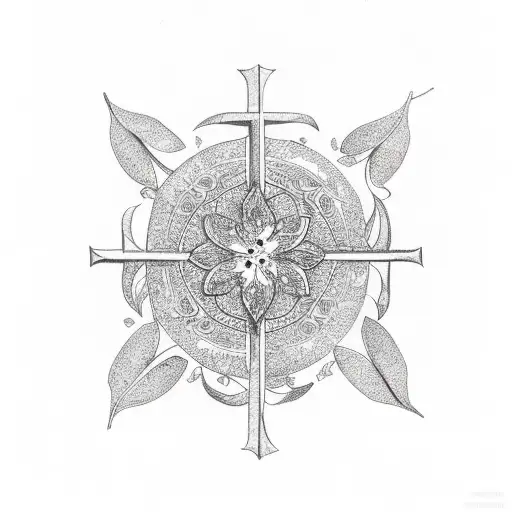 Christian Cross Surrounded By Lilly Flowers