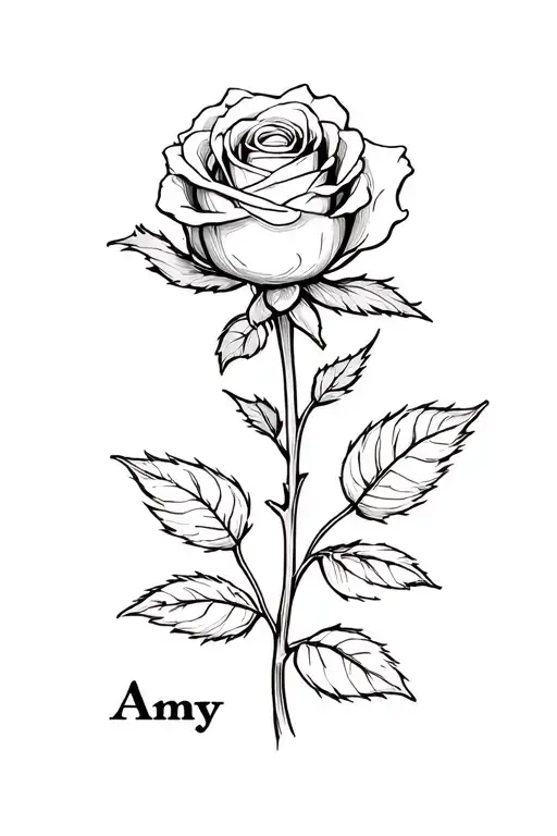 A Rose With The Name Amy Integrated Into The Stem