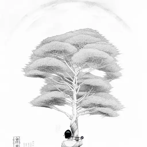 Kintsu Lady Holding A Tree
