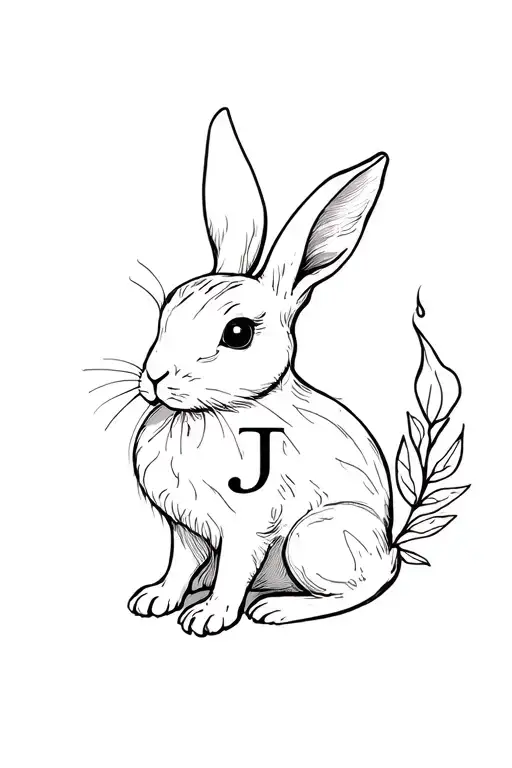 Fire Rabbit Zodiac Symbolism With Leaf And Letter J