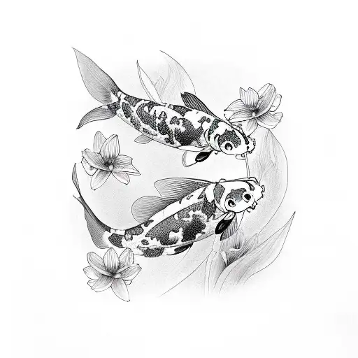 2 Koi Fish With Lilys & Butterflys