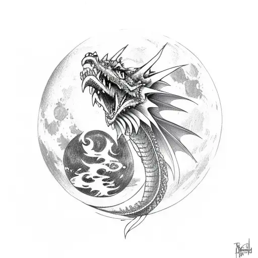 Dragon Curled Around The Moon Spine