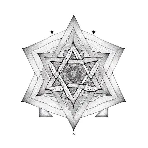 A Star Of David Made Up Of Intricate Blackwork Patterns With A Heart At The Center