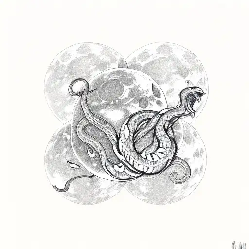 A Sketch-style Illustration Of A Moon With Intricate Patterns And A Snake Forming Its Silhouette