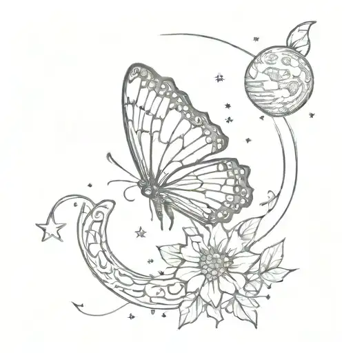 Butterfly And Moon With Stars