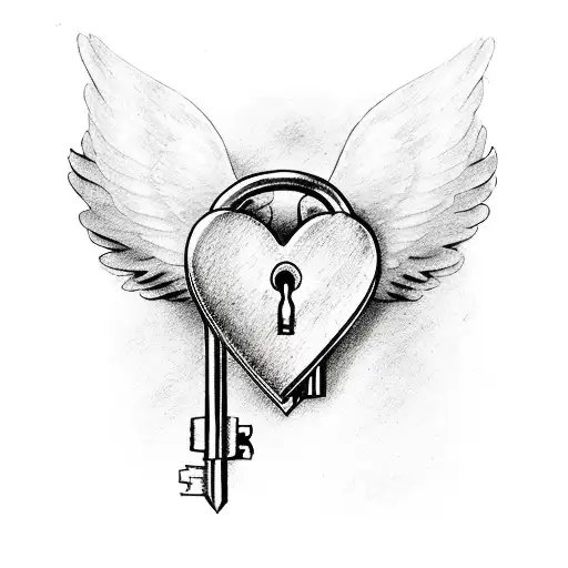 Design A Heart-shaped Lock With An Angel Key And A Devil Key