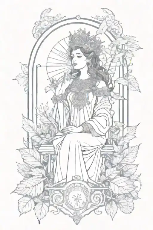 Empress Tarot Card With Leaves Around It