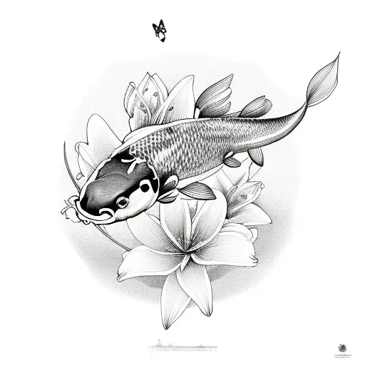 Koi Fish With Lilys & Butterflys