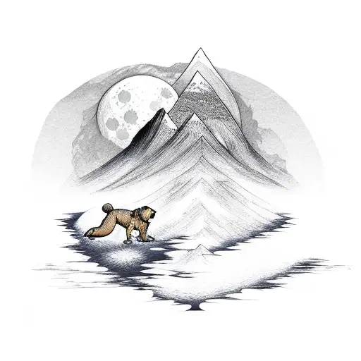 A Mountain Range With A Dog Howling At The Moon In The Foreground