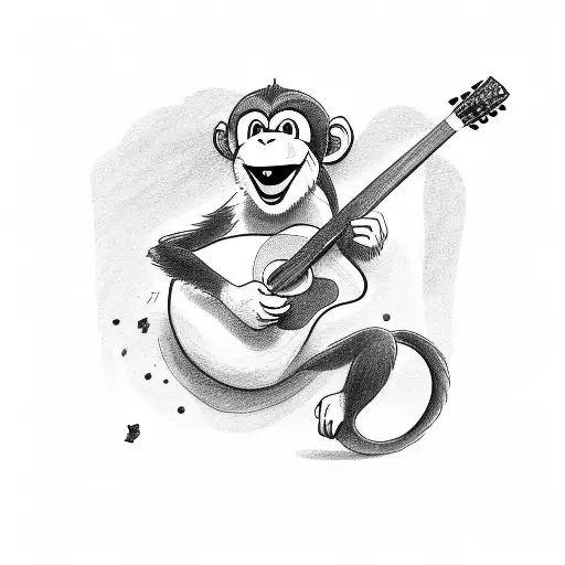 A Sketch Of A Monkey Playing A Guitar With Money Falling Around It