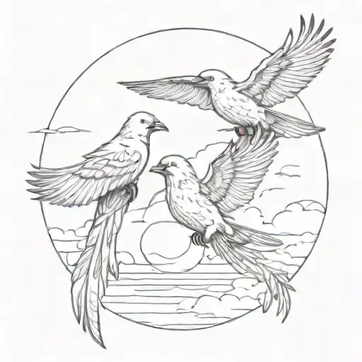 Birds Of A Feather Flying At Sunset