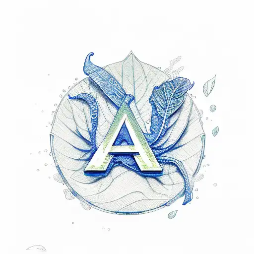 Letter A In Front Of Green Sycamore Leaf And Dark Blue Yelow Splash Colours