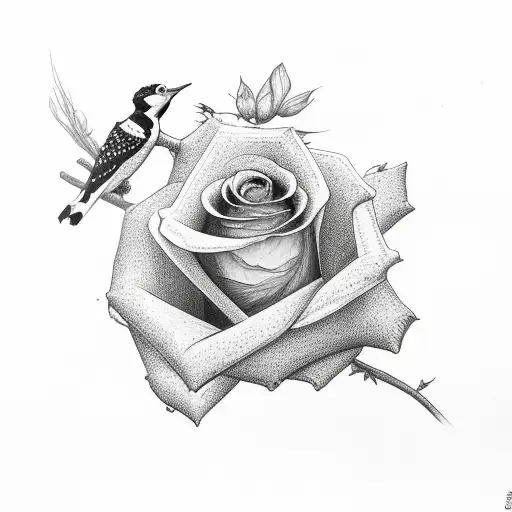 Woodpecker With Rose