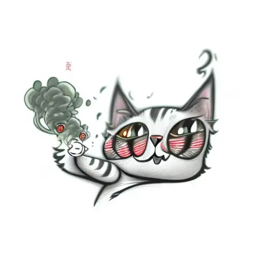 A Cat Smoking Weed With A Big Red Eyes