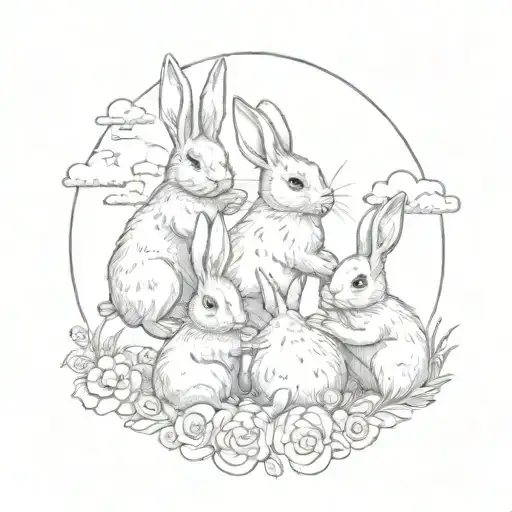 3 Rabbits Playing Together In Heaven