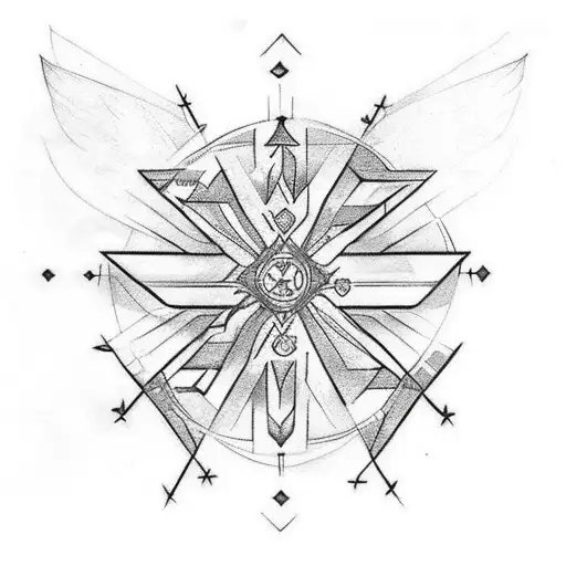 Geometric Bird Chest Tattoo Made With Branches And Flowers And Has The Vegvisir Symbol In The Middle